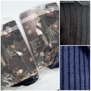 NWT OMSA Black & Blue Ribbed Stockings Den 40 Size Large Panty Hose